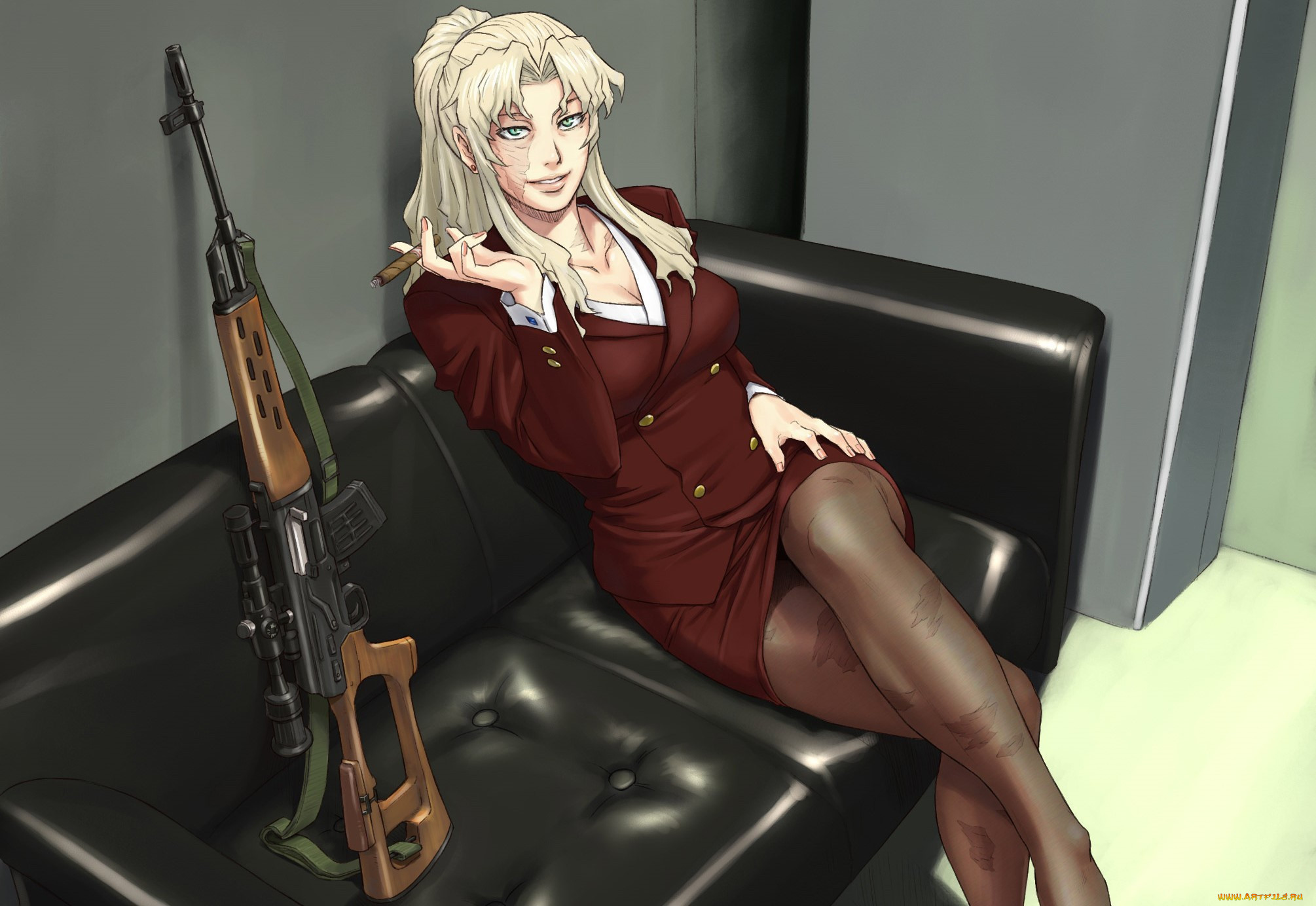 аниме, black lagoon, balalaika-azasuke, sniper, anime, manga, girl, scar, w...